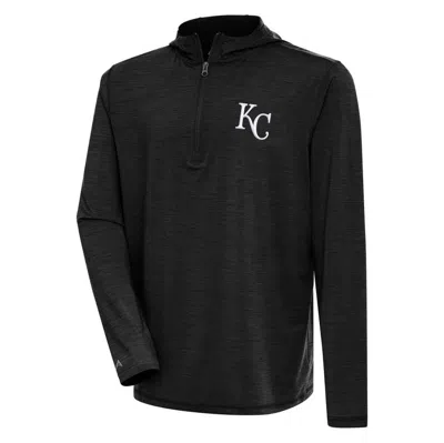 Antigua Heather Black Kansas City Royals Tidy Quarter-zip Hoodie