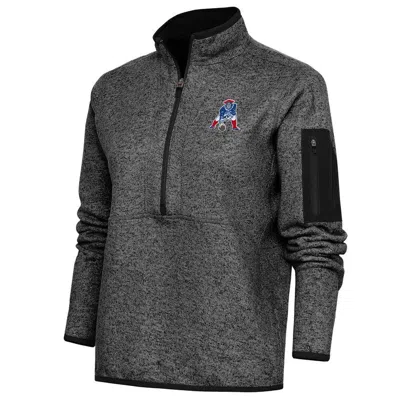 Antigua Heather Black New England Patriots Throwback Logo Fortune Half-zip Pullover Jacket