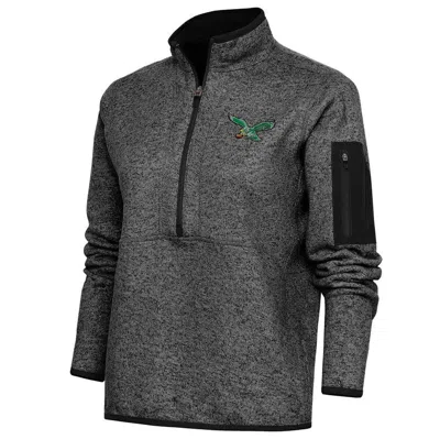 Antigua Heather Black Philadelphia Eagles Throwback Logo Fortune Half-zip Pullover Jacket