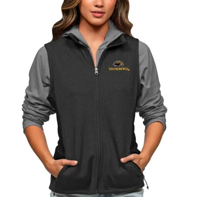Antigua Heather Black Southern Miss Golden Eagles Course Full-zip Vest In Gray