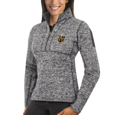 Antigua Heather Black Vegas Golden Knights Team Fortune Half-zip Pullover Jacket In Heather Gray