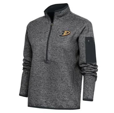 Antigua Heather Charcoal Anaheim Ducks Team Logo Fortune Quarter-zip Jacket In Gray