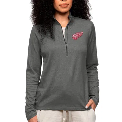 Antigua Heather Charcoal Detroit Red Wings Primary Logo Epic Quarter-zip Pullover Top In Gray