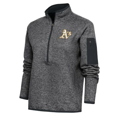 Antigua Heather Charcoal Oakland Athletics Logo Fortune Quarter-zip Pullover Jacket In Gray