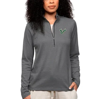 Antigua Heather Charcoal South Florida Bulls Epic Quarter-zip Pullover Top In Gray