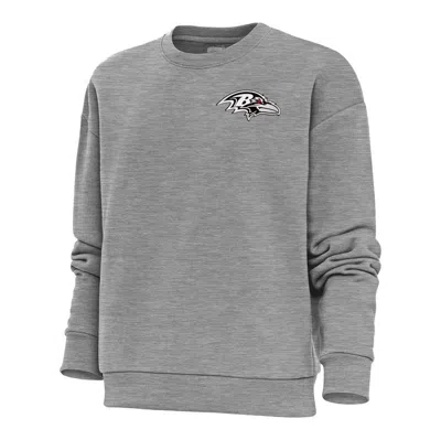Antigua Heather Gray Baltimore Ravens Metallic Logo Victory Crewneck Pullover Sweatshirt
