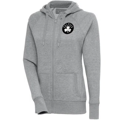 Antigua Heather Gray Boston Celtics Brushed Metallic Victory Full-zip Hoodie