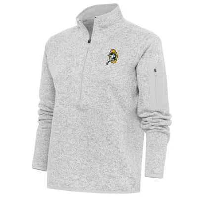 Antigua Heather Gray Green Bay Packers Throwback Logo Fortune Half-zip Pullover Jacket