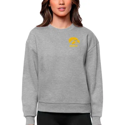Antigua Heather Gray Iowa Hawkeyes Logo Victory Crewneck Pullover Sweatshirt