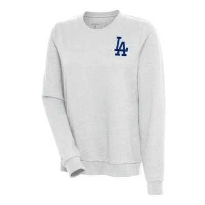 Antigua Heather Gray Los Angeles Dodgers Action Crewneck Pullover Sweatshirt