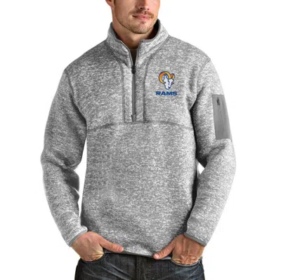 Antigua Heather Gray Los Angeles Rams Team Logo Fortune Quarter-zip Pullover Jacket In Oatmeal