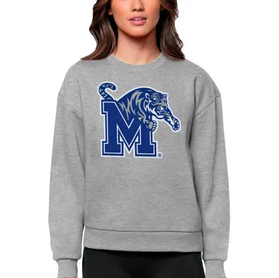 Antigua Heather Gray Memphis Tigers Victory Crewneck Pullover Sweatshirt