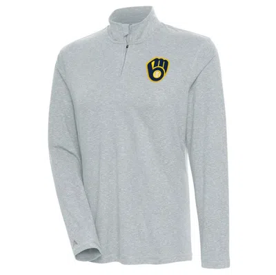 Antigua Heather Gray Milwaukee Brewers Confront Quarter-zip Pullover Top