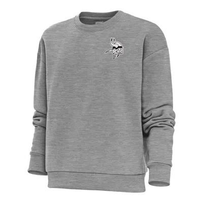 Antigua Heather Gray Minnesota Vikings Metallic Logo Victory Crewneck Pullover Sweatshirt