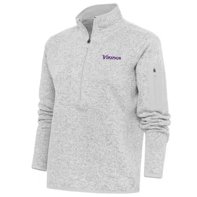 Antigua Heather Gray Minnesota Vikings Throwback Logo Fortune Half-zip Pullover Jacket