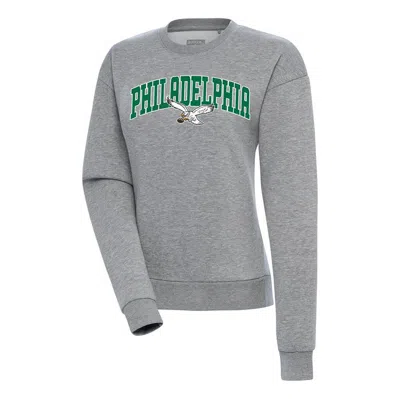 Antigua Heather Gray Philadelphia Eagles Victory Chenille Pullover Sweatshirt