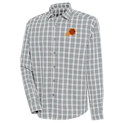 Antigua Heather Gray Phoenix Suns Carry Long Sleeve Button-up Shirt In Orange