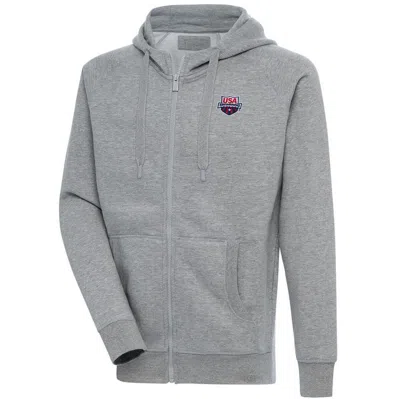 Antigua Heather Gray Usa Swimming Victory Full-zip Hoodie