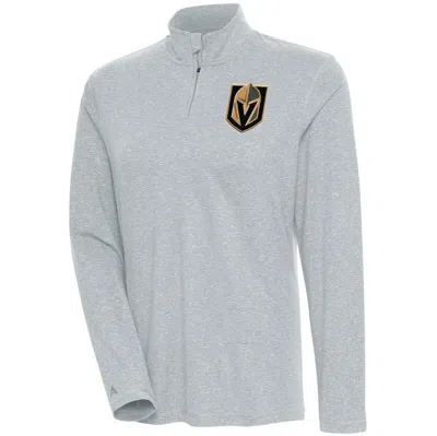 Antigua Heather Gray Vegas Golden Knights Confront Quarter-zip Pullover Top In Blue