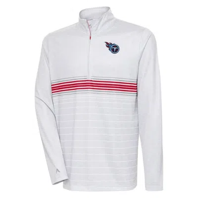 Antigua Heather Gray/red Tennessee Titans Bullseye Quarter-zip Pullover Top In White