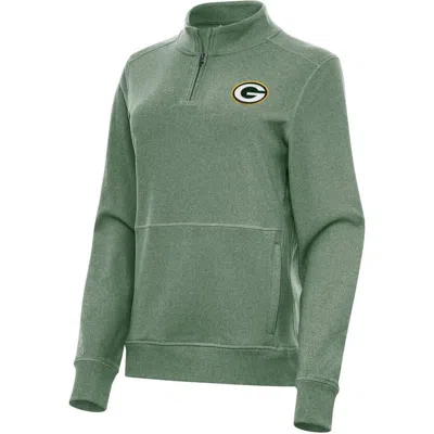 Antigua Heather Green Green Bay Packers Crush Quarter-zip Jacket