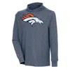 ANTIGUA ANTIGUA  HEATHER NAVY DENVER BRONCOS SAGA LONG SLEEVE HOODIE T-SHIRT