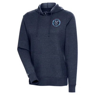 Antigua Heather Navy New York City Fc Logo Action Pullover Hoodie In Gray