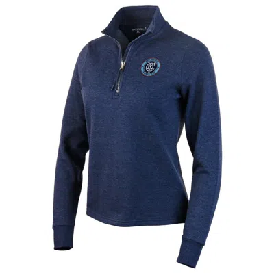 Antigua Heather Navy New York City Fc Logo Action Quarter-zip Pullover Sweatshirt In Blue