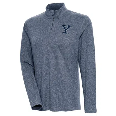 Antigua Heather Navy Yale Bulldogs Confront Quarter-zip Pullover Top