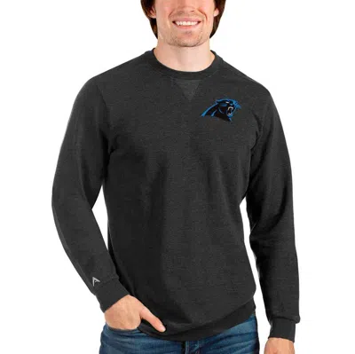 Antigua Heathered Black Carolina Panthers Reward Crewneck Pullover Sweatshirt