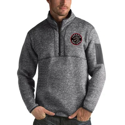 Antigua Heathered Black Toronto Raptors Fortune 1/2-zip Pullover Jacket In Heather Black