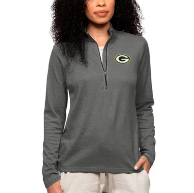 Antigua Heathered Charcoal Green Bay Packers Epic Quarter-zip Top In Gray