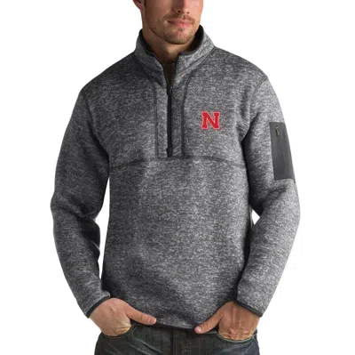 Antigua Charcoal Nebraska Huskers Fortune Half-zip Sweatshirt