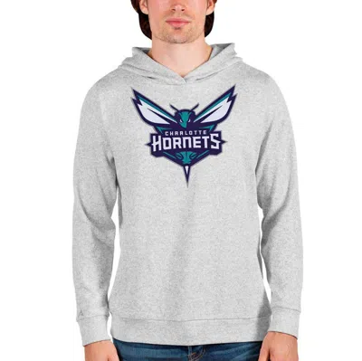 Antigua Heathered Gray Charlotte Hornets Logo Absolute Pullover Hoodie In Heather Gray