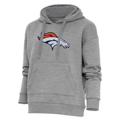 Antigua Heathered Grey Denver Broncos Victory Chenille Pullover Hoodie