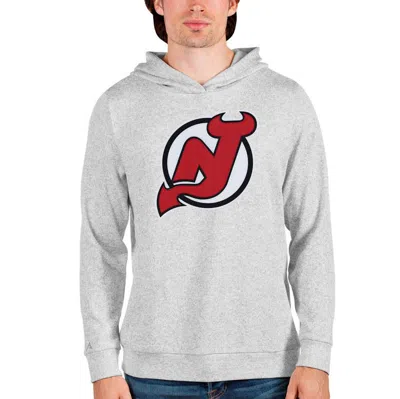 Antigua Heathered Gray New Jersey Devils Absolute Pullover Hoodie In Heather Gray
