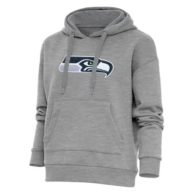 Antigua Heathered Gray Seattle Seahawks Victory Chenille Pullover Hoodie In Heather Gray