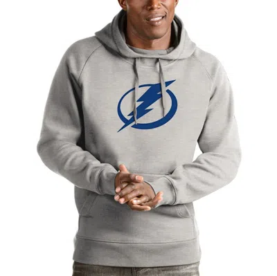 Antigua Heathered Gray Tampa Bay Lightning Logo Victory Pullover Hoodie In Heather Gray