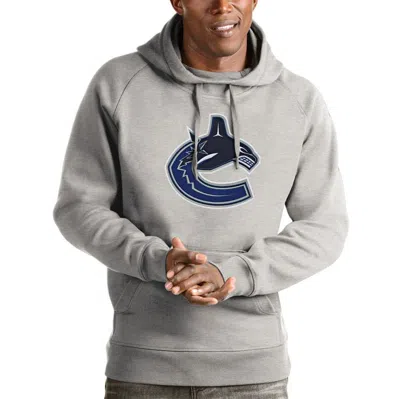 Antigua Heathered Gray Vancouver Canucks Logo Victory Pullover Hoodie
