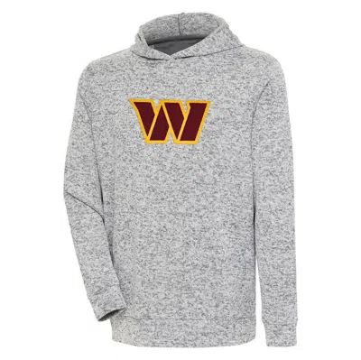 Antigua Heathered Gray Washington Commanders Absolute Chenille Pullover Hoodie In Heather Gray