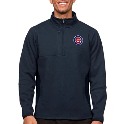 Antigua Heathered Navy Chicago Cubs Course Quarter-zip Pullover Top In Heather Navy