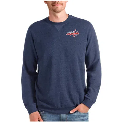 Antigua Heathered Navy Washington Capitals Reward Crewneck Pullover Sweatshirt In Blue