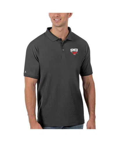 Antigua Men's Anthracite Smu Mustangs Legacy Pique Polo Shirt In Gray