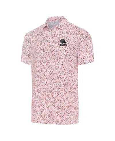 Antigua Men's  White, Orange Cleveland Browns Motion Polo Shirt In White,orange