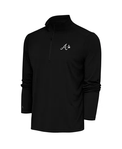 Antigua Men's Black Atlanta Braves Metallic Tribute Quarter-zip Top In Multi