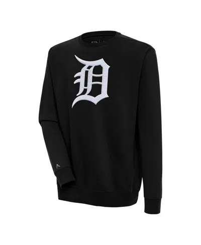 Antigua Men's Black Detroit Tigers Victory Crewneck Chenille Pullover Sweatshirt