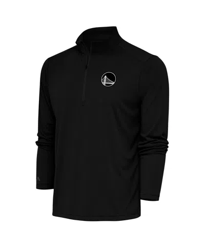 Antigua Men's Black Golden State Warriors Metallic Logo Tribute Quarter-zip Top