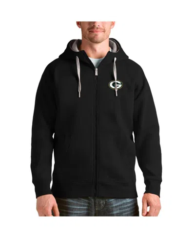 Antigua Men's Black Green Bay Packers Victory Full-zip Hoodie