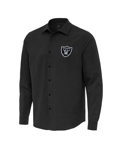 Antigua Men's Black Las Vegas Raiders Exposure Woven Long Sleeve Button-up Shirt