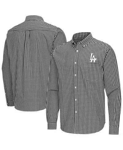 Antigua Men's Black Los Angeles Dodgers Ellis Woven Tri-blend Button-down Shirt In White